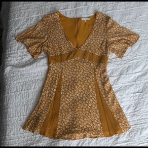 Honey Belle Mustard Yellow & White Floral Dress Womens Size L